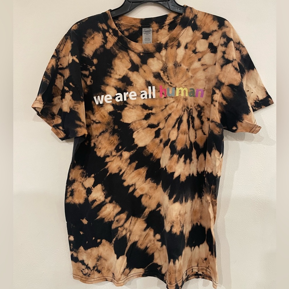 Men’s bleach dye shirt size Large “We All Are Human”